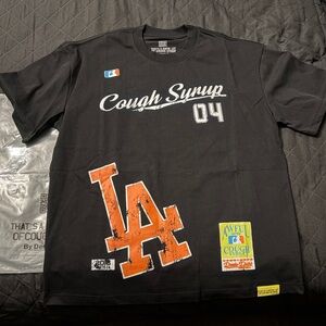 Black Graphic T-Shirt with Orange and White Accents